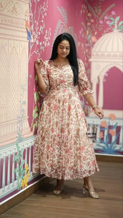 Sunset Orange Floral Midi Gown Dress